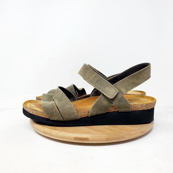 Naot Sandals Womens 39 Kayla Green Suede Leather Strappy Low Wedge Comfort Shoes - Picture 6 of 12